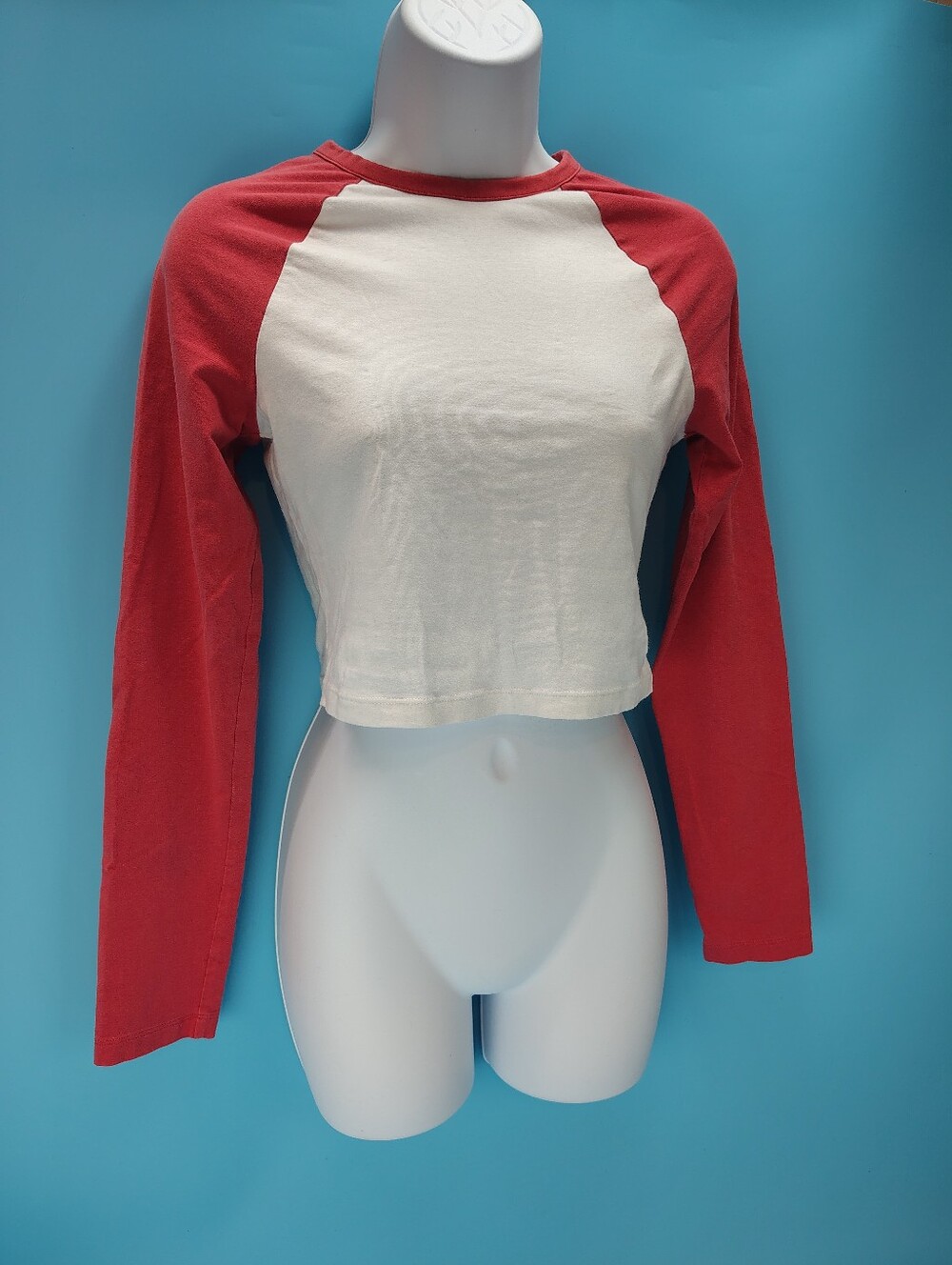 PINK Victorias Secret Size Small Long Sleeve Raglan Cropped Tee Shirt Brick Red